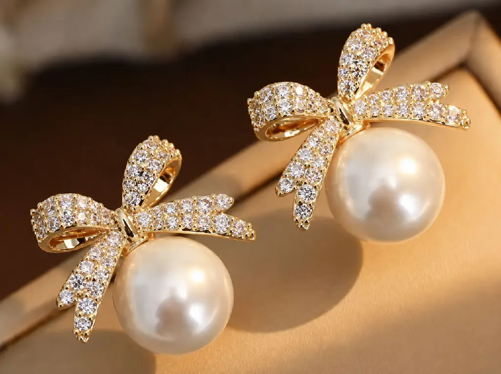Pearl Ribbon Drop Earring