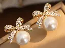 Pearl Ribbon Drop Earring